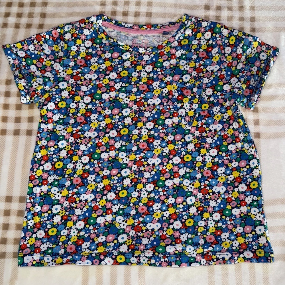 Boden Girls Multi Color Ditsy Floral Star Pocket T-Shirt Size 9-10Y